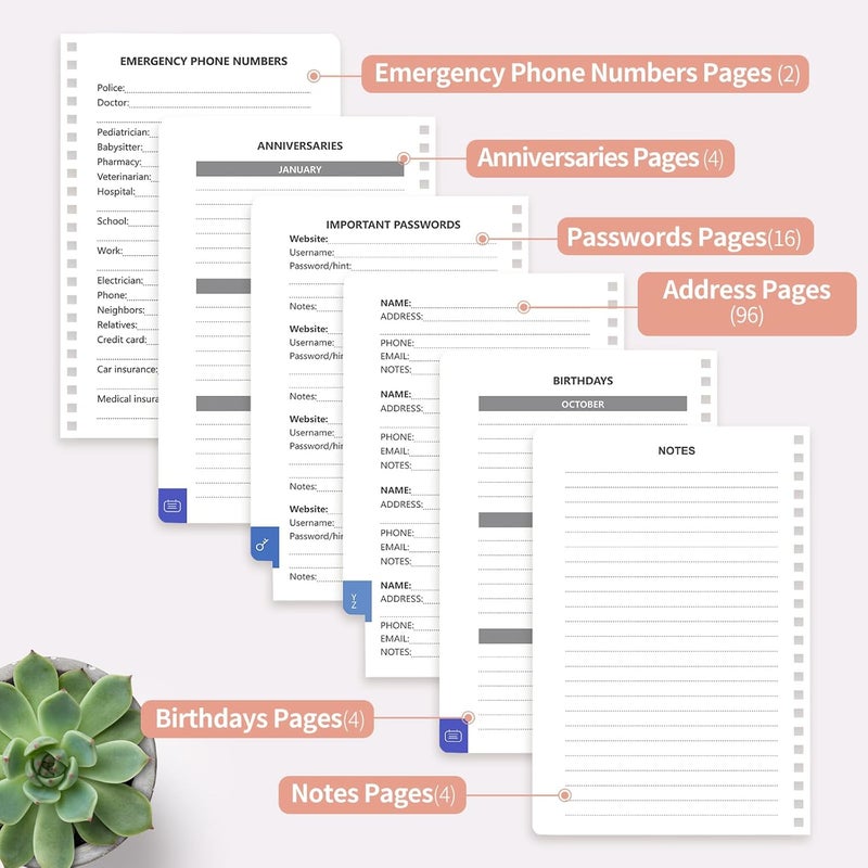 Blugool Address Book with Alphabetical Tabs-Address and Password Book for Seniors - Hardcover Spiral Bound Phone Book- Record Contacts, Website Login Passwords, Special Days -5.7" x 7.7", Rose Gold - Image 5